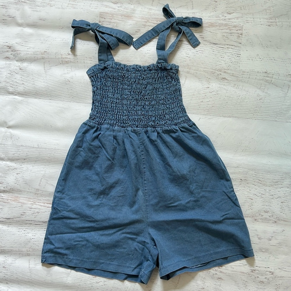 Denim Romper with Wide Short Bottom SMALL